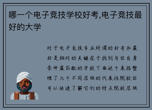 哪一个电子竞技学校好考,电子竞技最好的大学